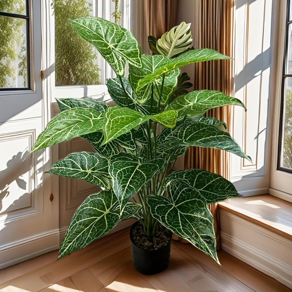 Monstera Adansonii - Feuilles de Taro féeriques vertes artificielles,